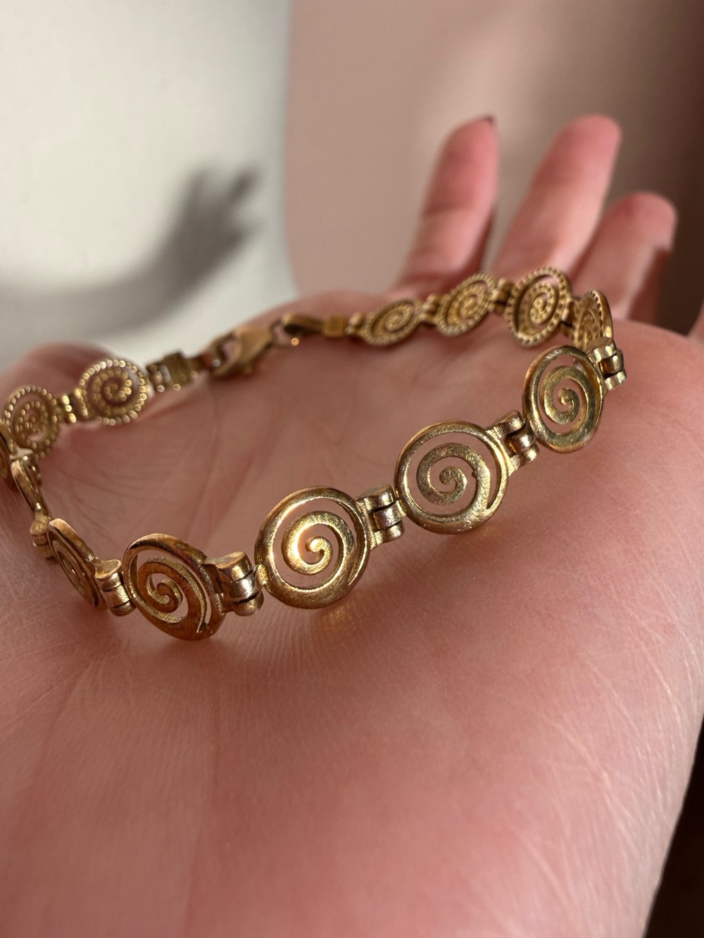 Omega Gold sterling silver spiral link chain bracelet Byzantine vintage